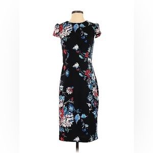 Black floral print Betsey Johnson cocktail dress, size 8.
